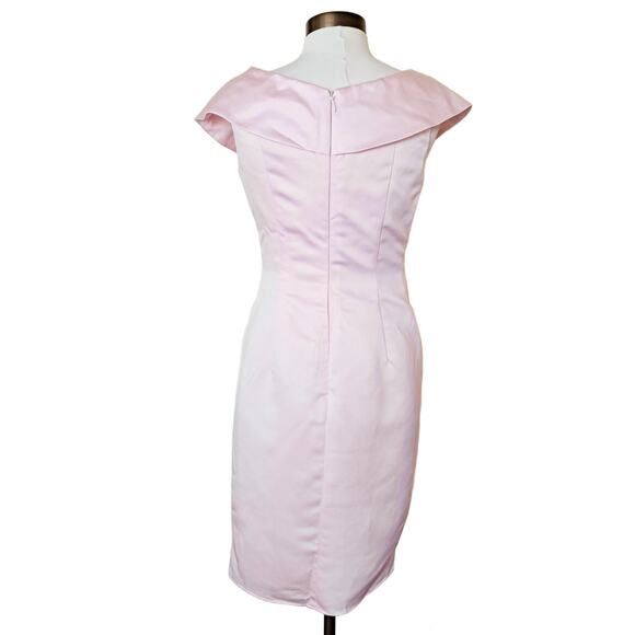 NWT JJ's House Pink Satin Cocktail Dress Size 10 V-neck Pleated w/ Brooch Retro - Picture 5 of 12
